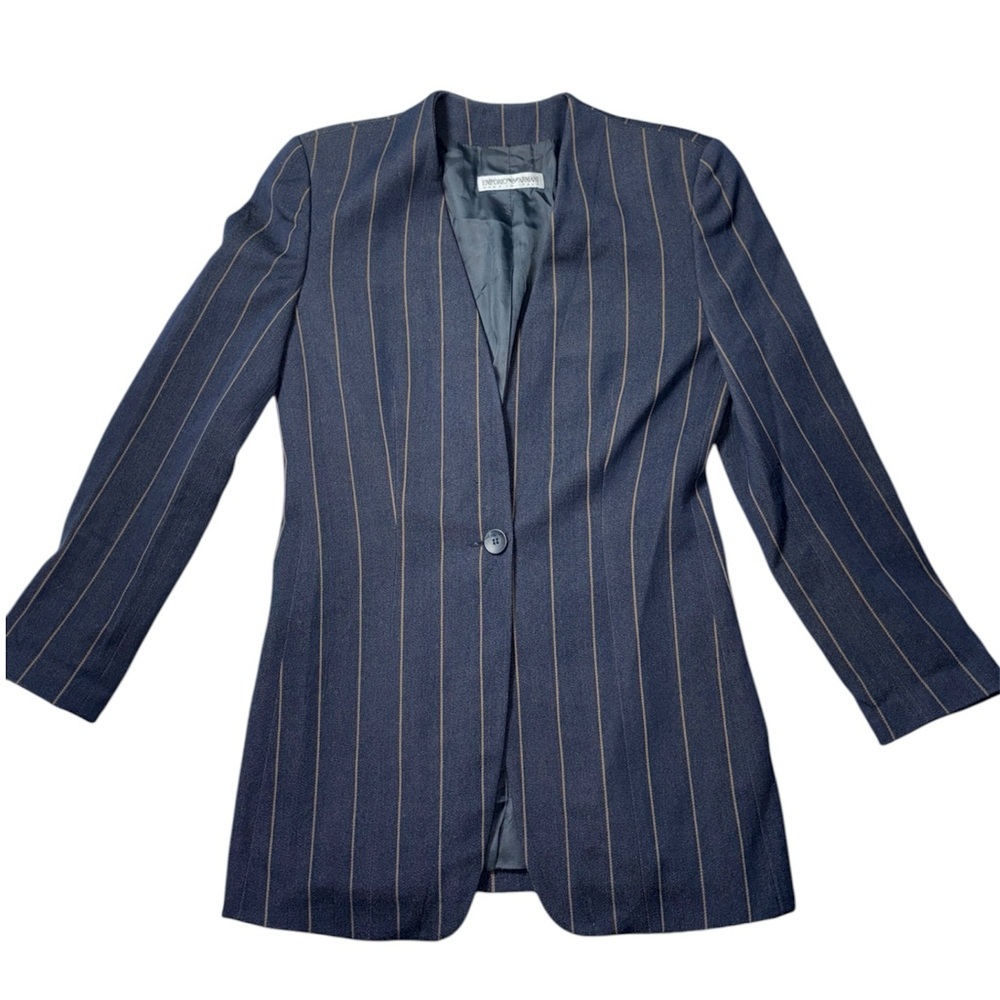 Vintage Emporio Armani Made In Italy Wool Blend Pinstriped Blazer Jacket Size 40